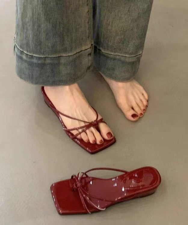 Red Wedge Heel Clip on Sandals New Square Toe Design