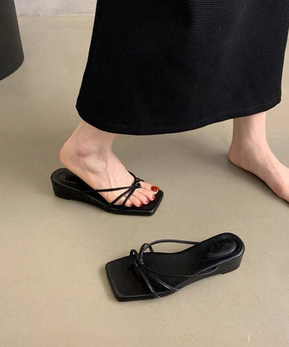 Red Wedge Heel Clip on Sandals New Square Toe Design