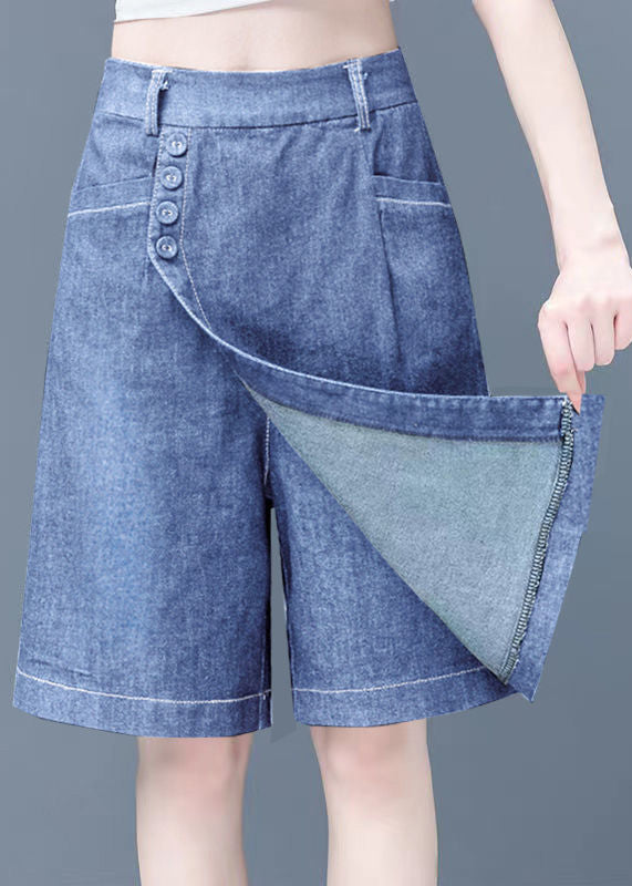 Retro Navy Patchwork High Waist Half Jeans