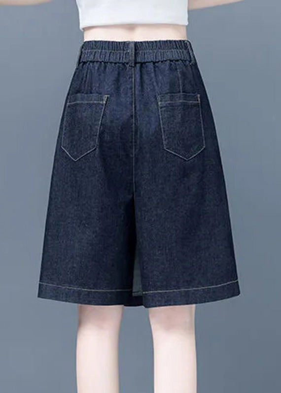 Retro Navy Patchwork High Waist Half Jeans