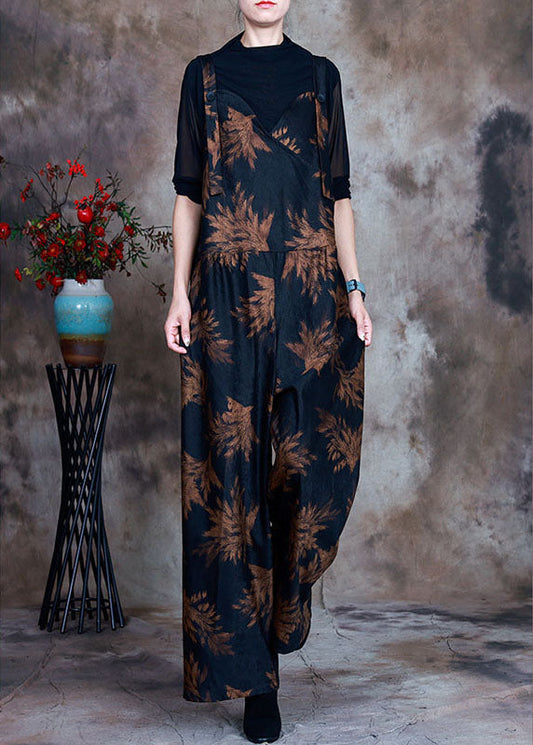 Retro Navy Print Slim Fit Fall Jumpsuit Pants