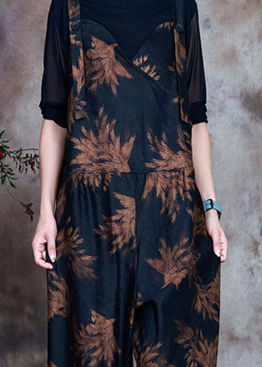 Retro Navy Print Slim Fit Fall Jumpsuit Pants
