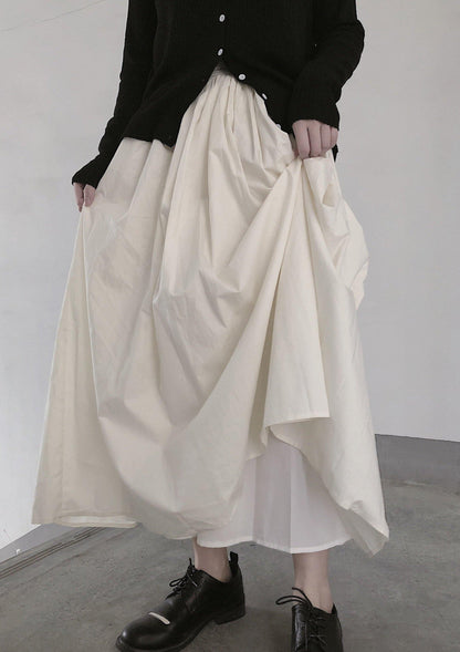 Retro Pleated Skirt White Half Skirt