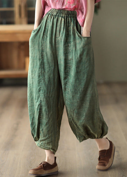 Retro Purple Elastic Waist Ramie Lantern Pants Summer