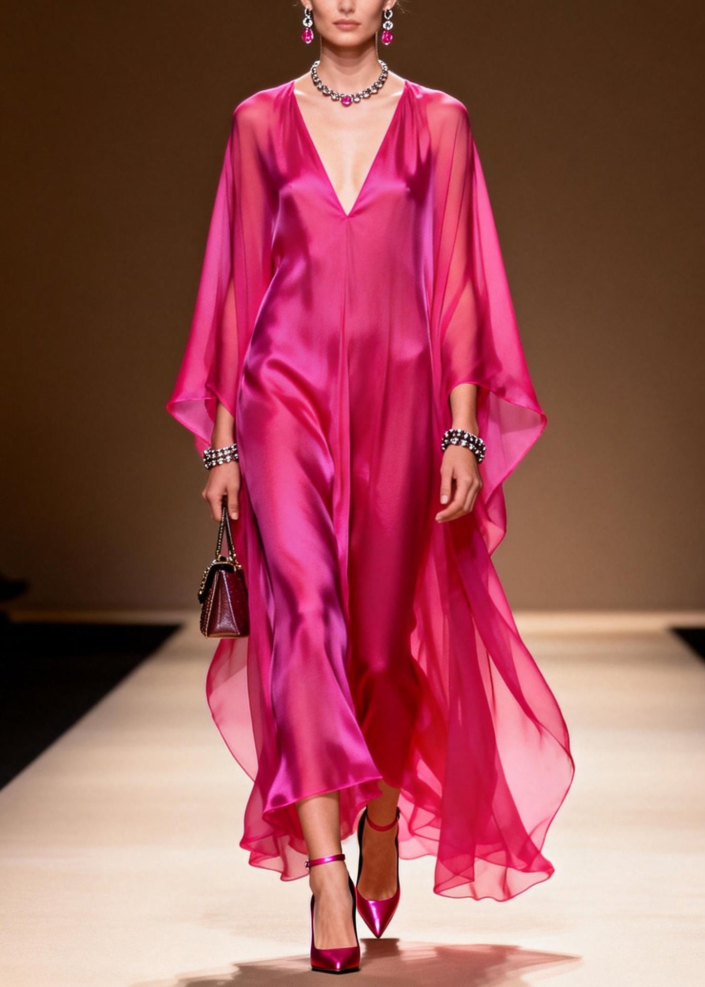 Rose Draping Chiffon Beach Dress Oversized Summer