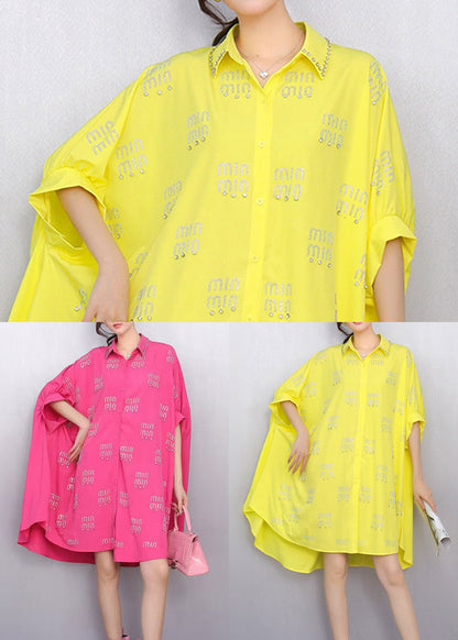 Rose Letter Zircon Shirt Dress Oversized Batwing Sleeve