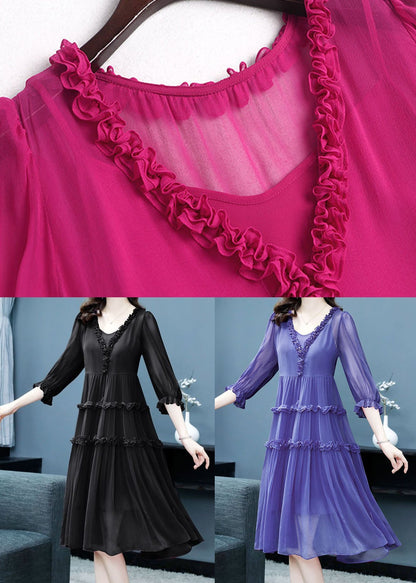 Rose Patchwork Silk Two Piece Set Dresses Ruffled Bracelet Sleeve