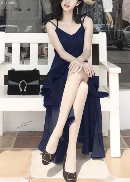 Royal Blue Cotton Knit Sweaters and Long Dress Two Pieces Set Lantern Sleeve