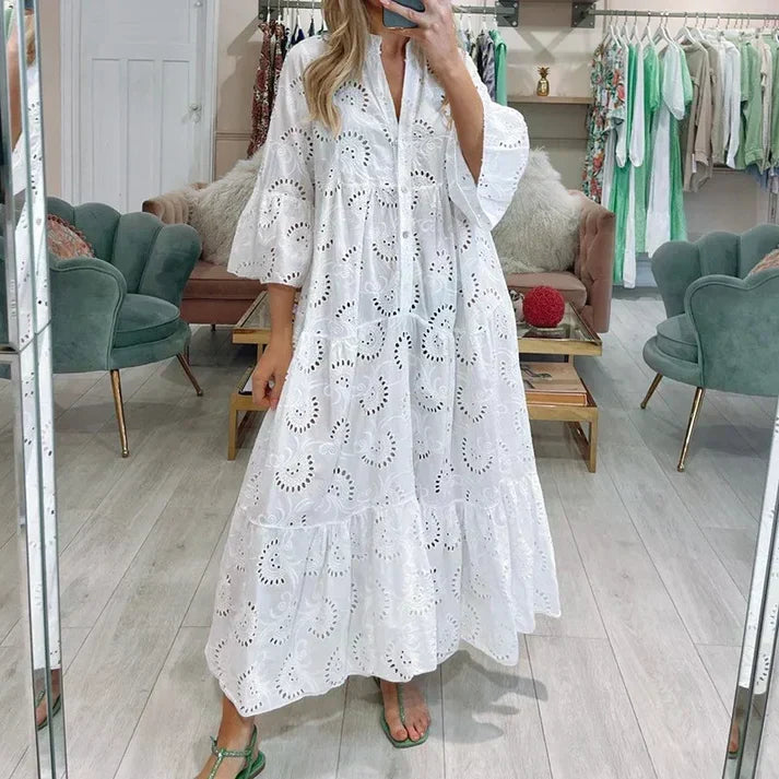 KS | Elegant dress with embroidered eyelets