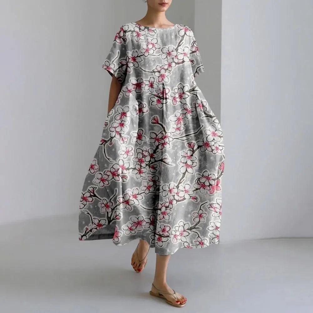 KS | Plus-Size Loose Fit Summer Dress with Pocket & O-Neck Elegant Summer Maxi Dress