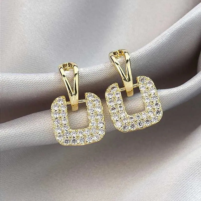 Gold Square Crystal Earrings
