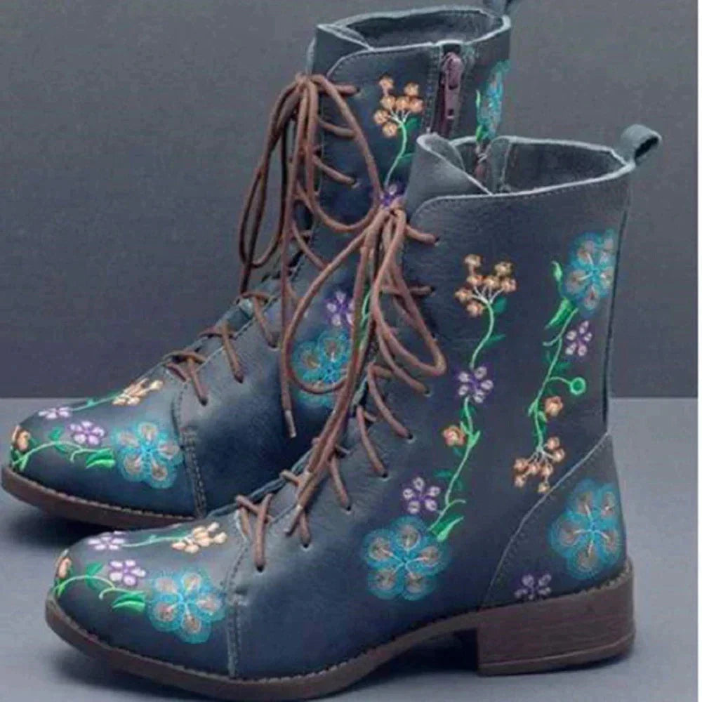KS | Casual floral lace-up boots