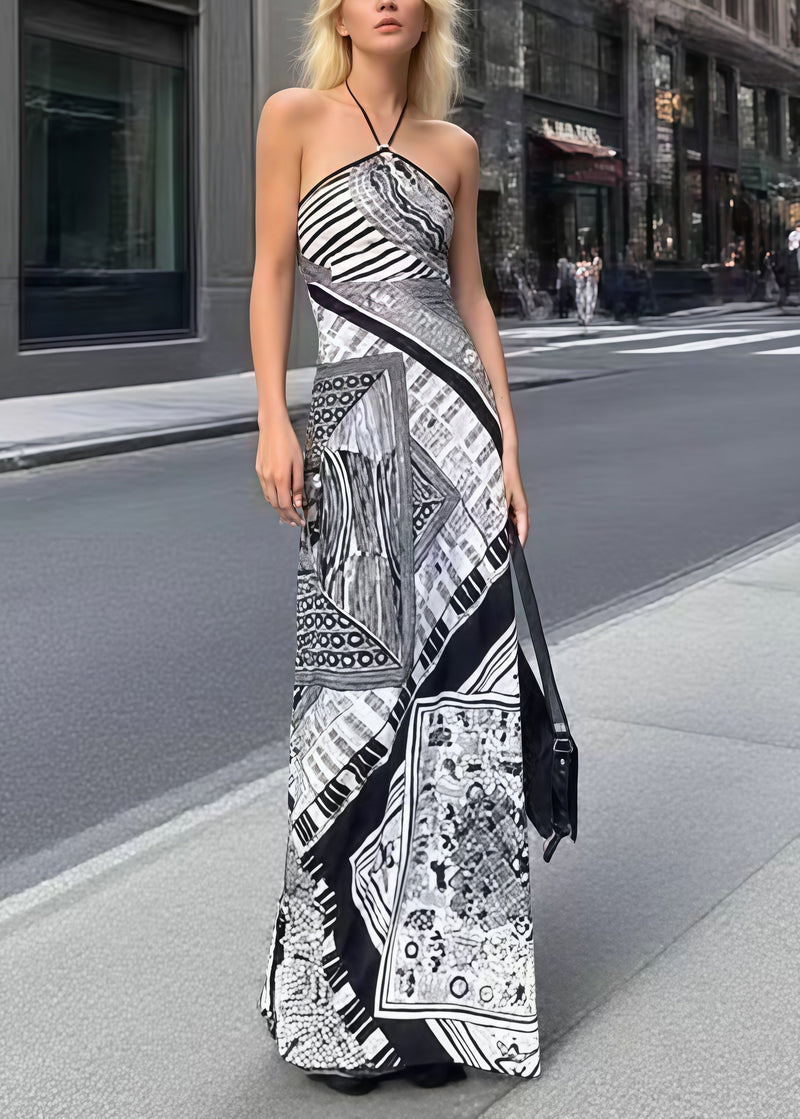 Backless Print Halter Beach Dresses Summer