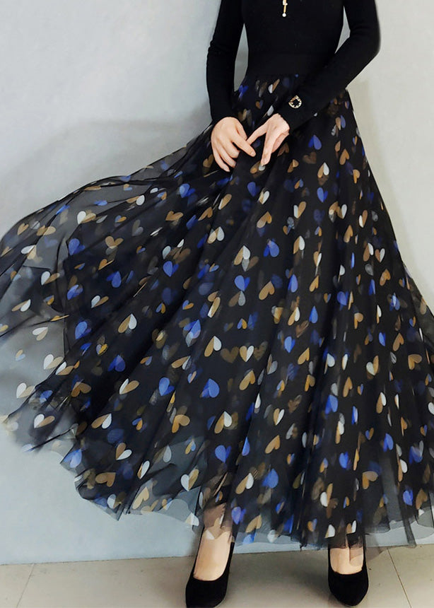 Black High Waist Tulle a Line Skirt Spring