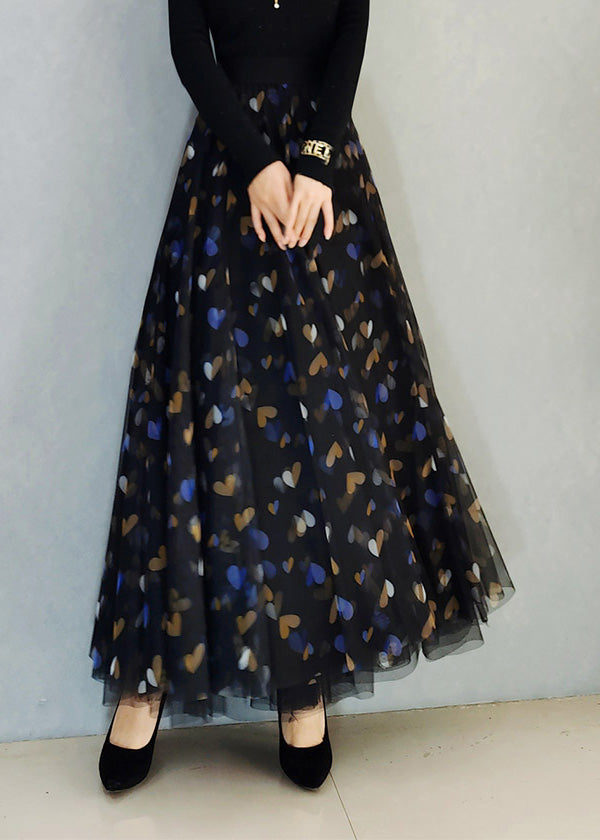 Black High Waist Tulle a Line Skirt Spring