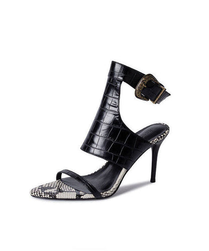 Black Hollow Out Splicing Stiletto Sandals Pointed Toe