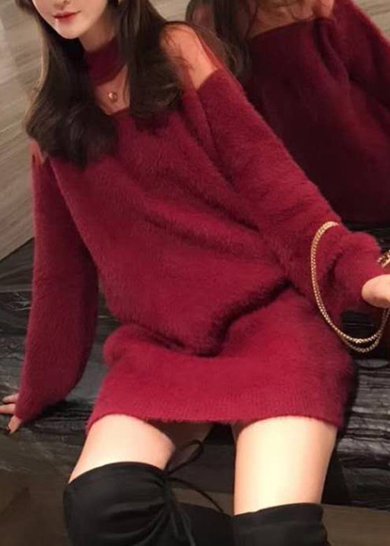 Black O-neck Mink Velvet Thick Knit Sweater Fall