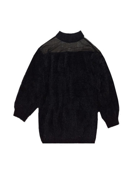 Black O-neck Mink Velvet Thick Knit Sweater Fall