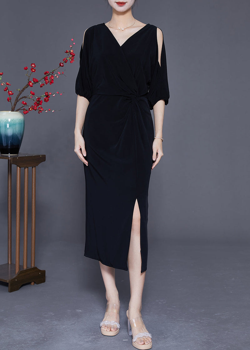 Black V Neck Cold Shoulder Side Open Party Dress Summer