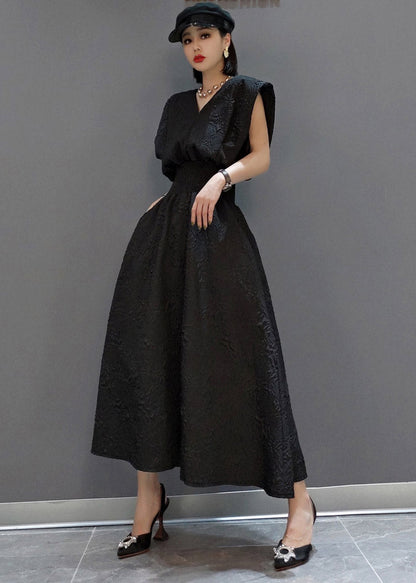 Black V Neck Tunic Print Pockets Dress Sleeveless