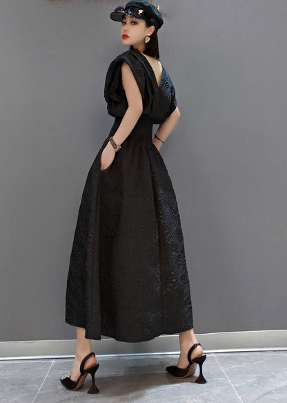 Black V Neck Tunic Print Pockets Dress Sleeveless