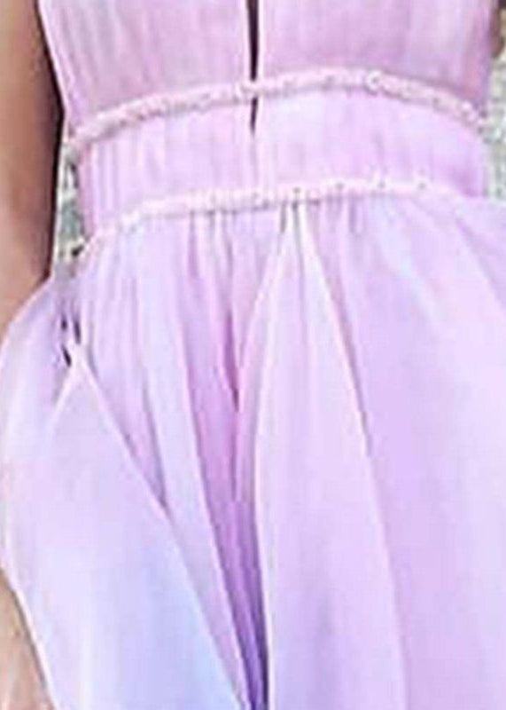 Gradient Color V Neck High Waist Tulle Maxi Dresses Sleeveless