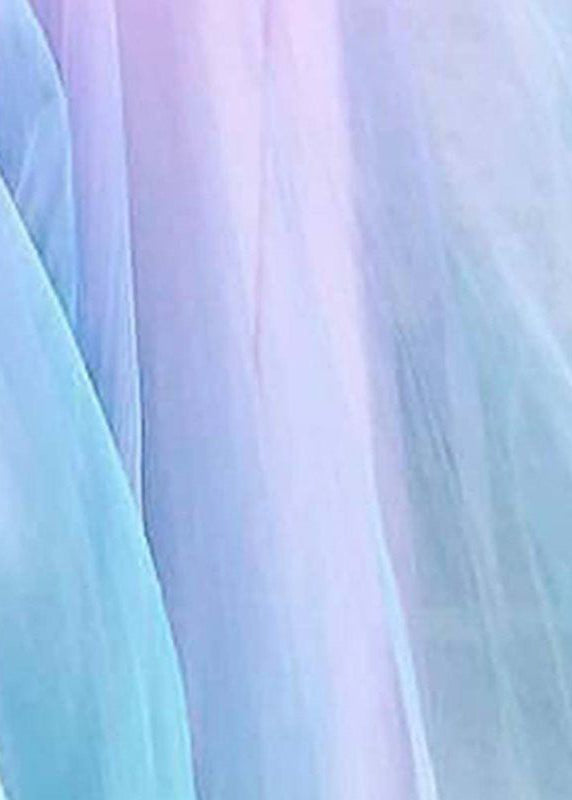 Gradient Color V Neck High Waist Tulle Maxi Dresses Sleeveless