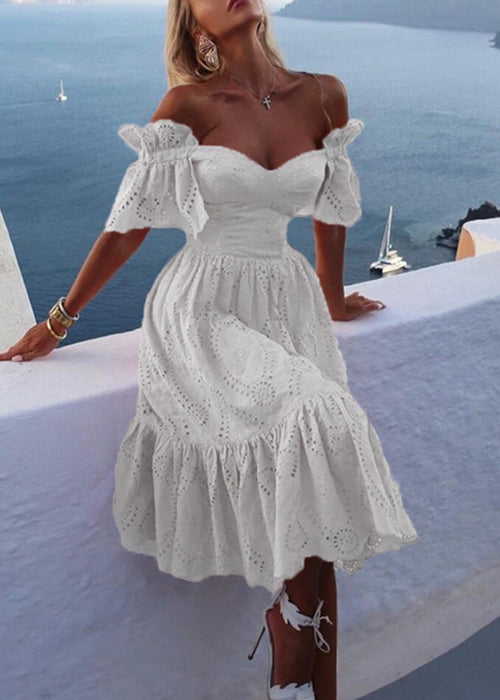 Pink Hollow Out Cotton Dresses Summer