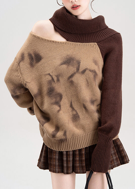 Red Cold Shoulder Patchwork Knit Sweaters Spring