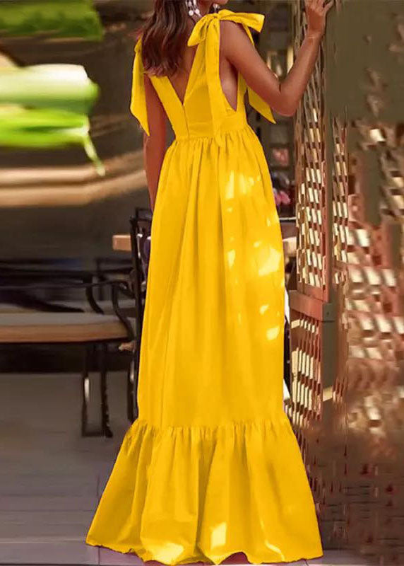 Sky Blue Wrinkled V Neck Patchwork Ruffles Maxi Dress Vestidos Sleeveless