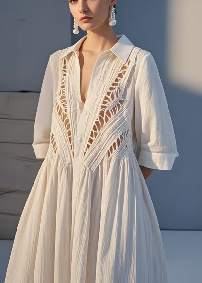 White Hollow Out Cotton Holiday Dress Summer
