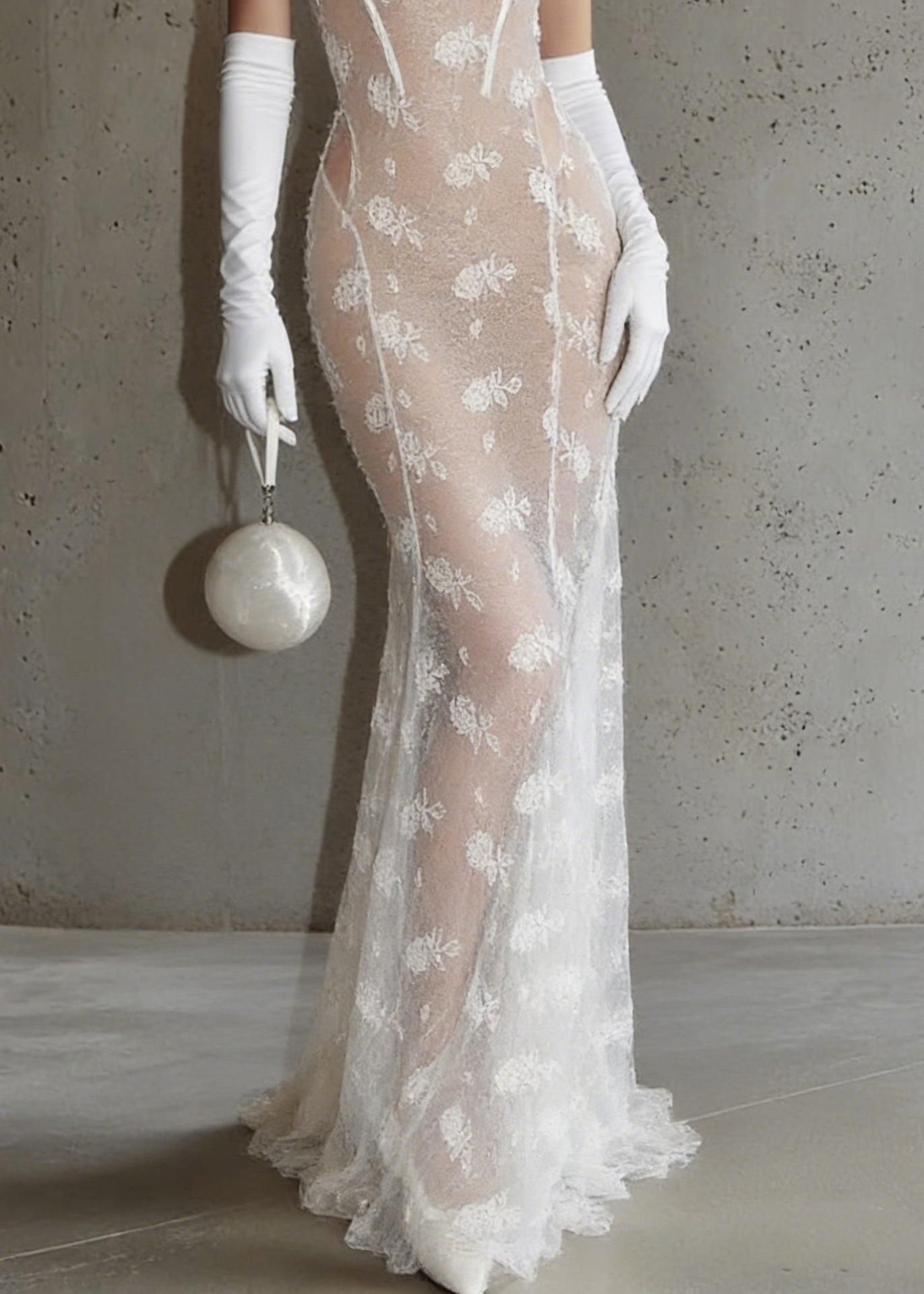 White Hollow Out Lace Perspective Tulle Maxi Dresses Sleeveless