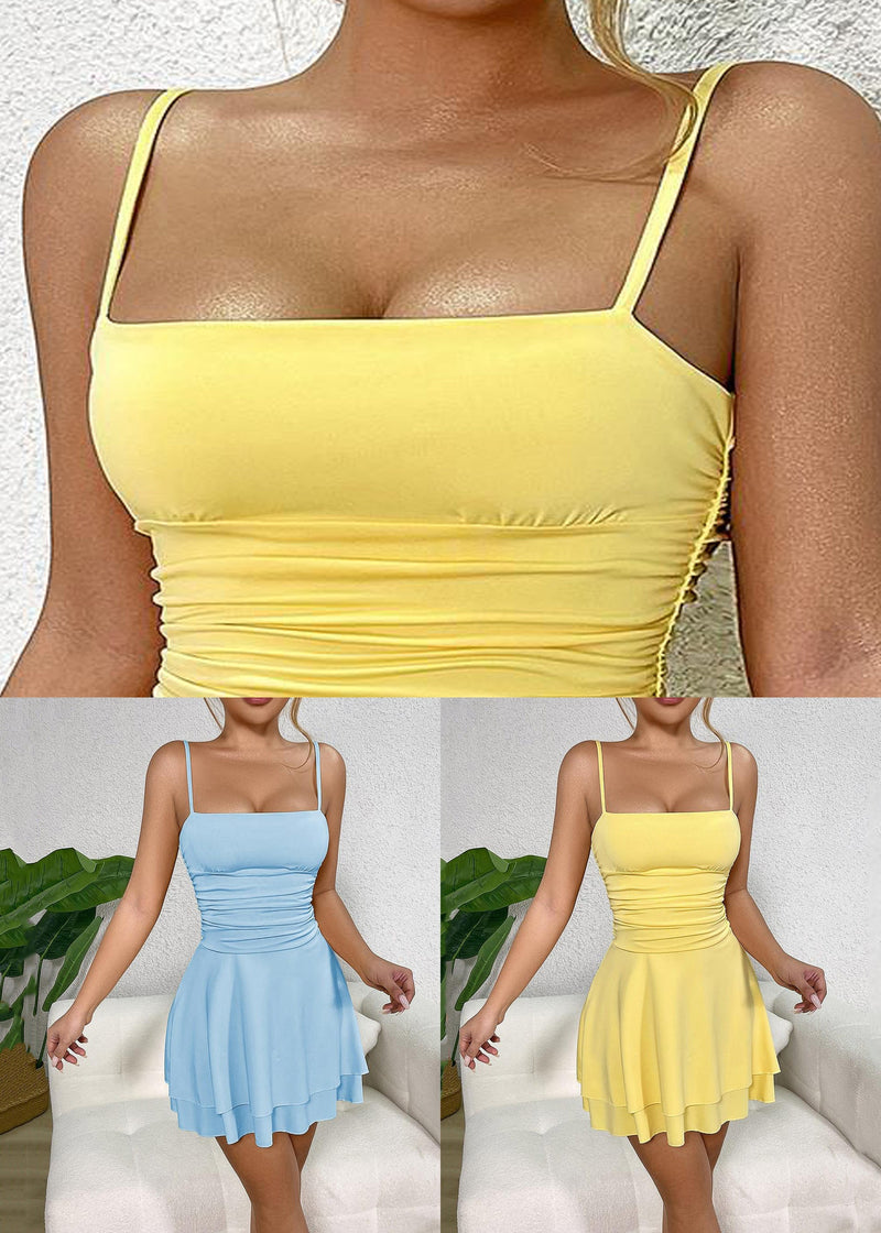 Yellow Cold Shoulder Spaghetti Strap Dress Sleeveless