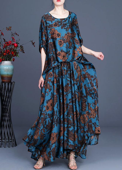 Silk Irregular Dress Blue