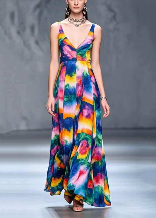 Silm Fit V Neck Print Chiffon Cami Dress Summer
