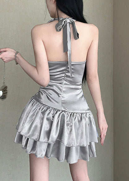 Silver High Waist Sleeveless Dress Hollow Out