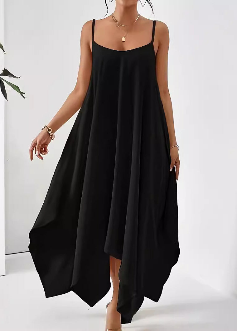Simple Apricot Asymmetrical Cotton Spaghetti Strap Dress Sleeveless