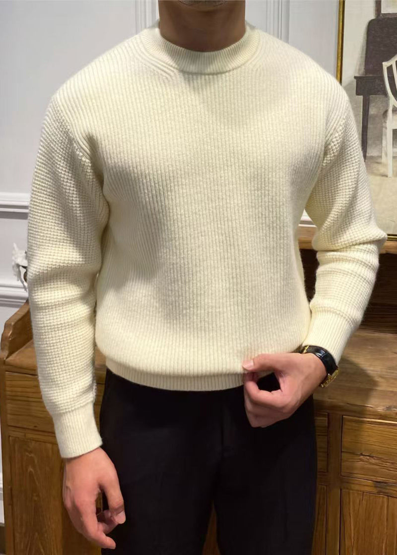Simple Beige O Neck Knit Sweater Spring