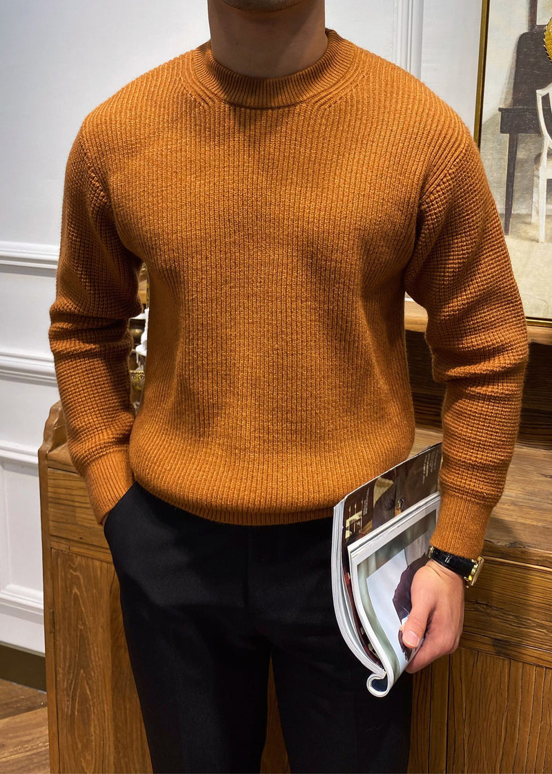 Simple Beige O Neck Knit Sweater Spring