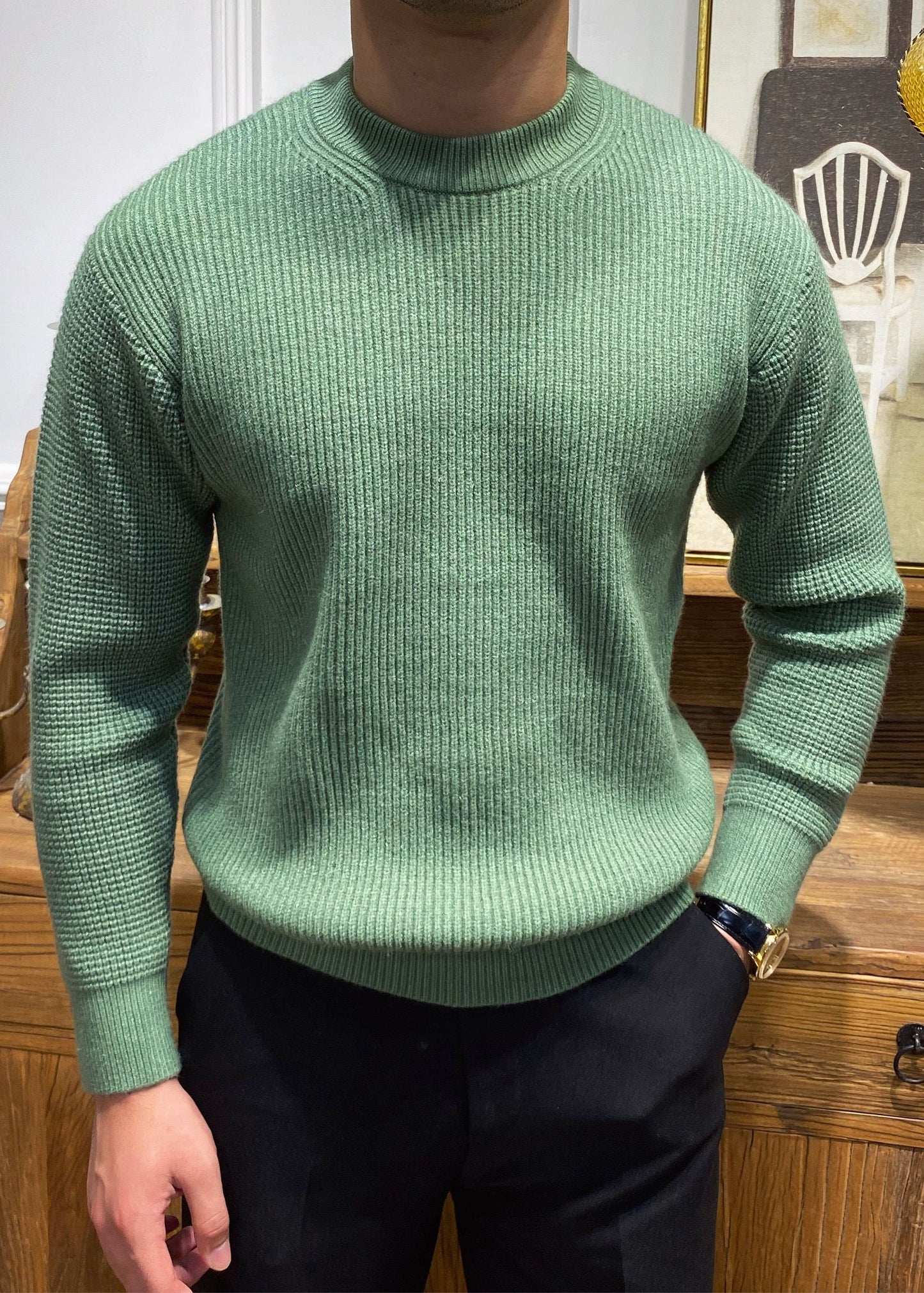 Simple Beige O Neck Knit Sweater Spring