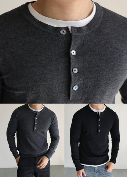 Simple Black O Neck Button Woolen Knit Sweater Tops Fall