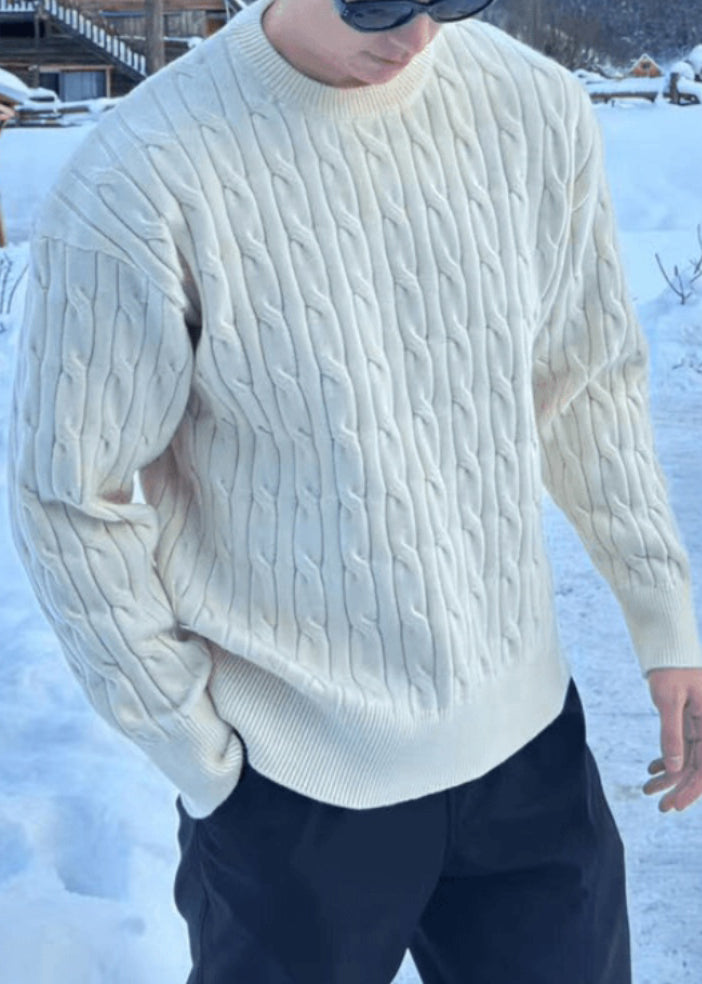 Simple Black O Neck Cable Knit Sweaters Spring