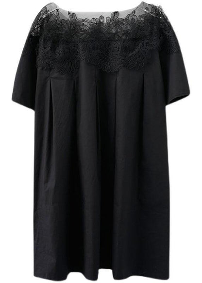 Simple Black O-neck Patchwork Summer Tulle Party Dresses Short Sleeve