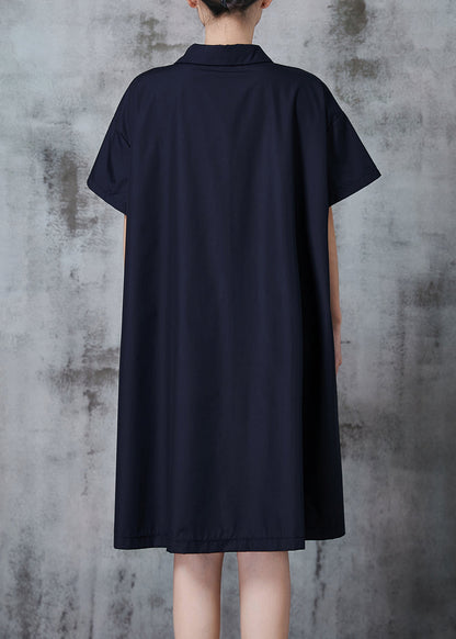Simple Black Oversized Go Print Cotton Shirt Dress Spring