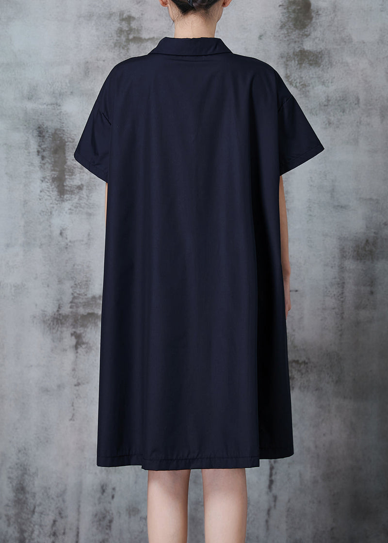 Simple Black Oversized Go Print Cotton Shirt Dress Spring