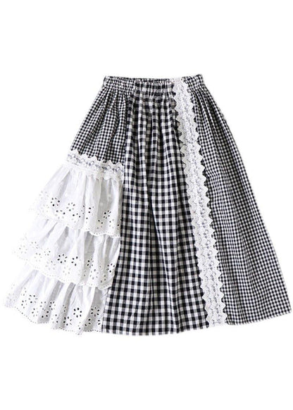Simple Black Patchwork White Plaid Fall a Line Skirt