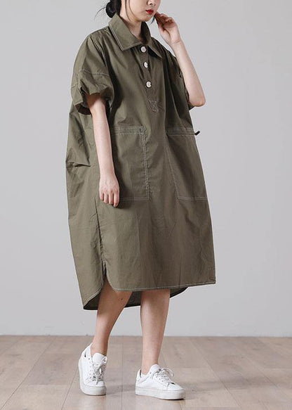 Simple Black Pockets Cotton Long Shirts Summer Dress