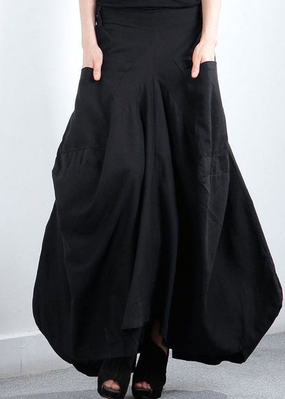Simple Black Pockets Patchwork Asymmetrical Design Winter Skirt