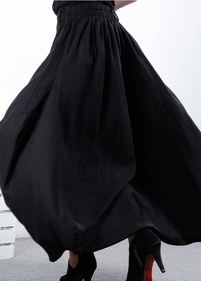 Simple Black Pockets Patchwork Asymmetrical Design Winter Skirt