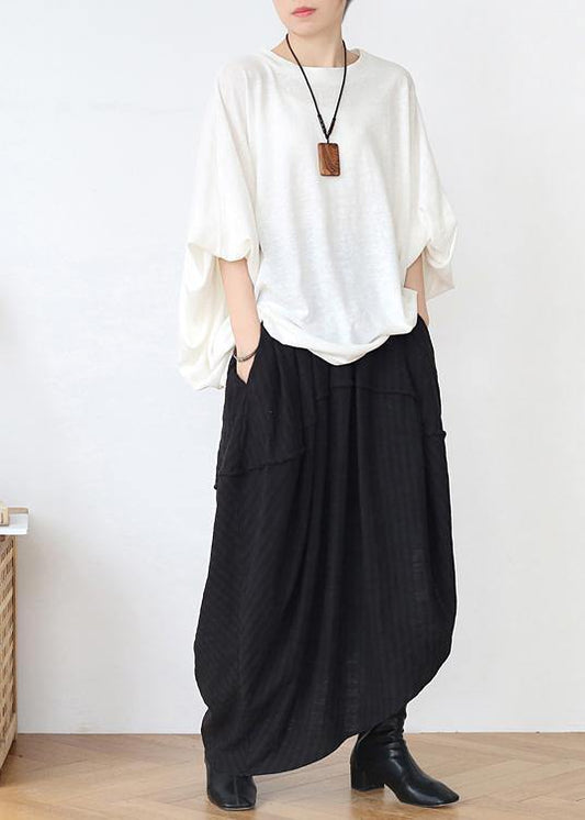 Simple Black Asymmetrical Design Linen Skirt